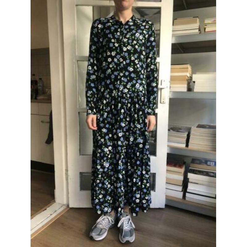 Zwart met groene bloemen print maxi jurk mbyM maat S zgan