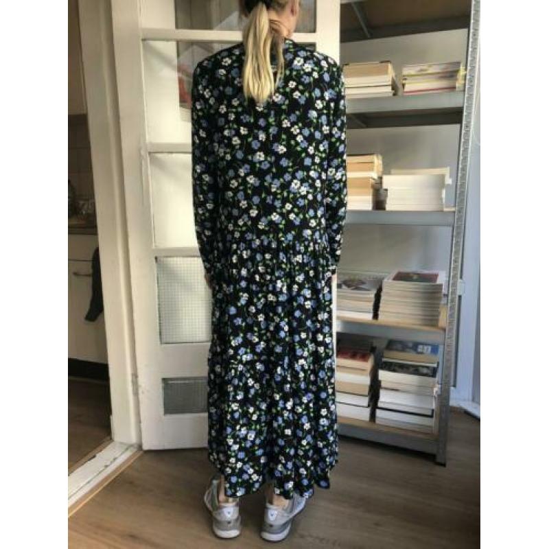 Zwart met groene bloemen print maxi jurk mbyM maat S zgan