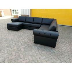 n161 zwart leder rivera u hoekbank