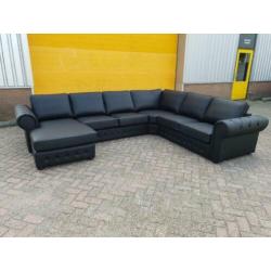 n161 zwart leder rivera u hoekbank
