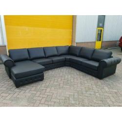 n161 zwart leder rivera u hoekbank