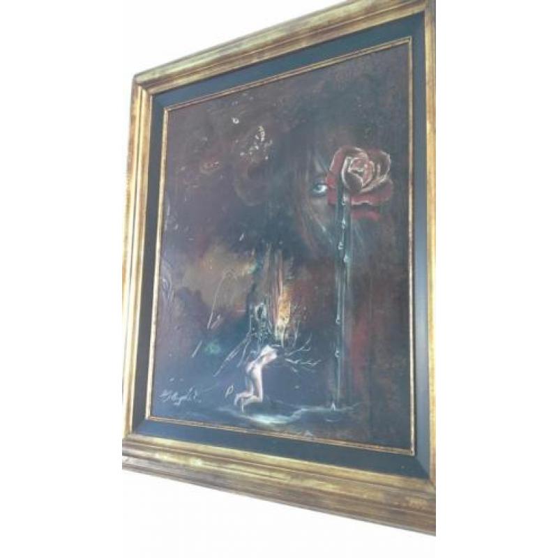 Olieverf schilderij met veel symboliek emotie naakt