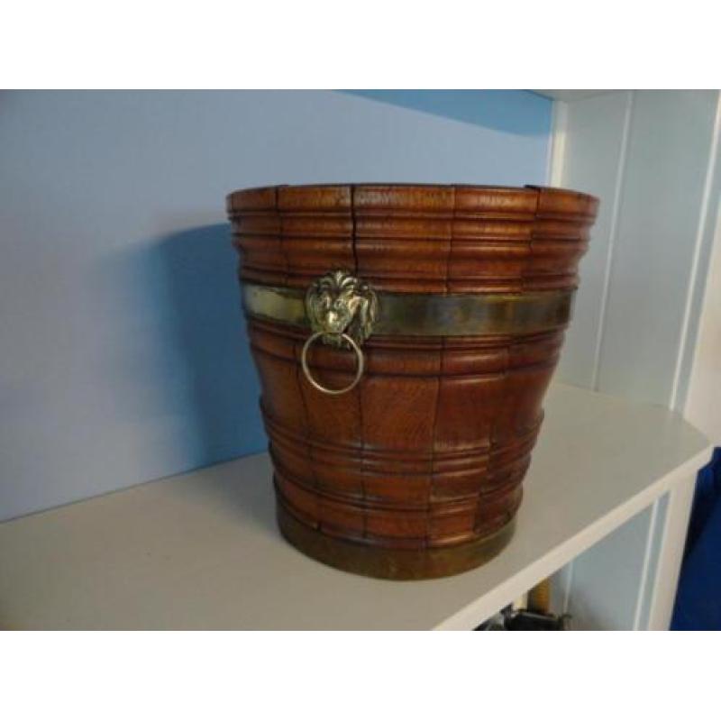 Antieke mahonie plantenkuip bloempot met originele binnenpot
