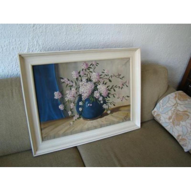 Vintage olieverf schilderij stilleven van L. Hart