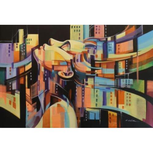 " City Rythm " Acrylschilderij van Galya Bukova