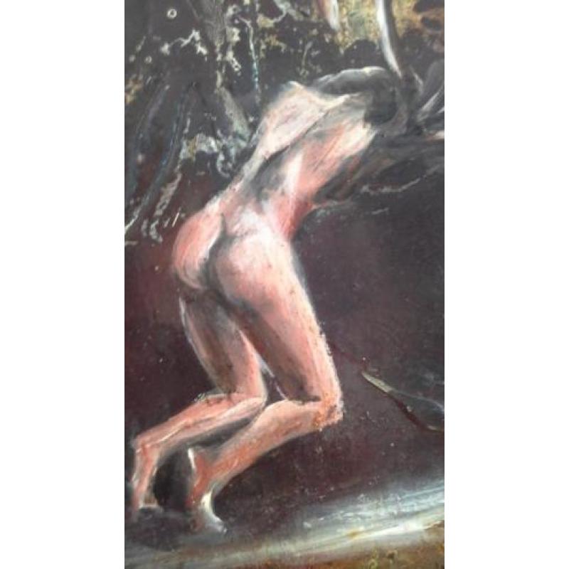 Olieverf schilderij met veel symboliek emotie naakt
