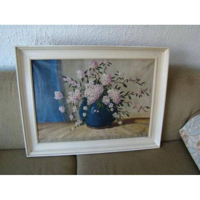 Vintage olieverf schilderij stilleven van L. Hart