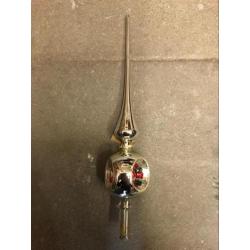 Brocante kerstversiering piek deukbal kerstbal rood groen