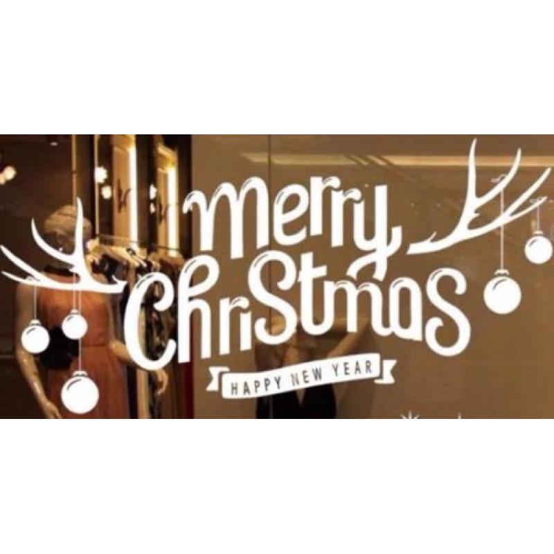 Raamsticker muursticker merry christmas rendier gewei nieuw