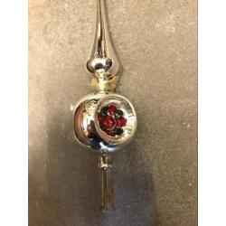 Brocante kerstversiering piek deukbal kerstbal rood groen