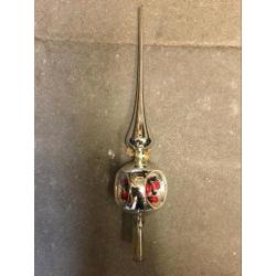 Brocante kerstversiering piek deukbal kerstbal rood groen