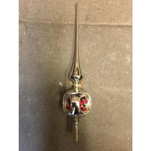Brocante kerstversiering piek deukbal kerstbal rood groen