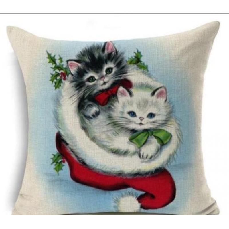 Kerst retro prints kitten kat kerstman rendier sneeuwpop