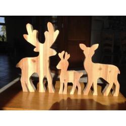 set van 3 dieren, (hert rendier beeld hout kerst decoratie)