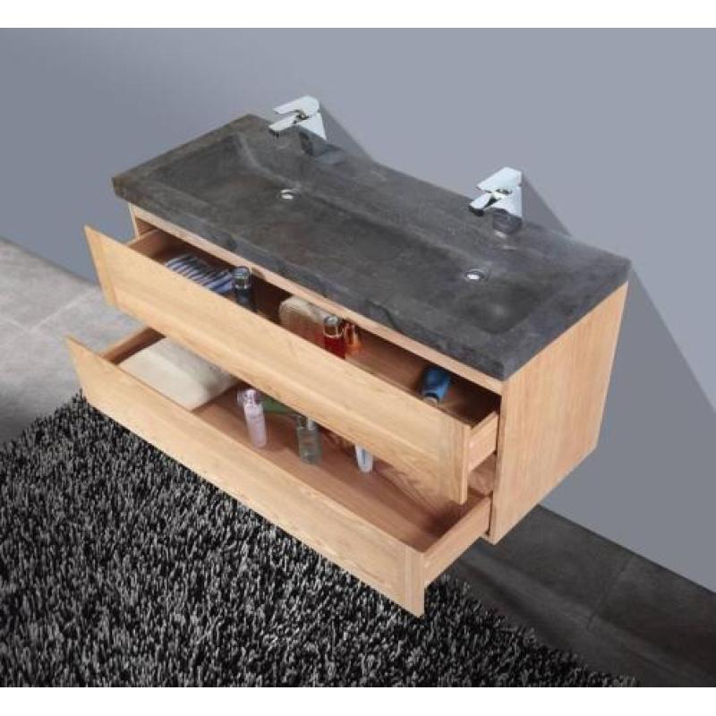 Badmeubel Wood Stone 120Cm Massief Geolied Eiken