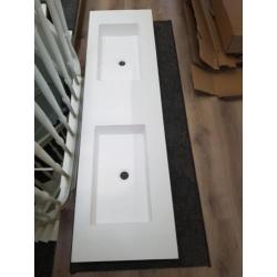 strakke luxe dubbele wastafel corian mat wit