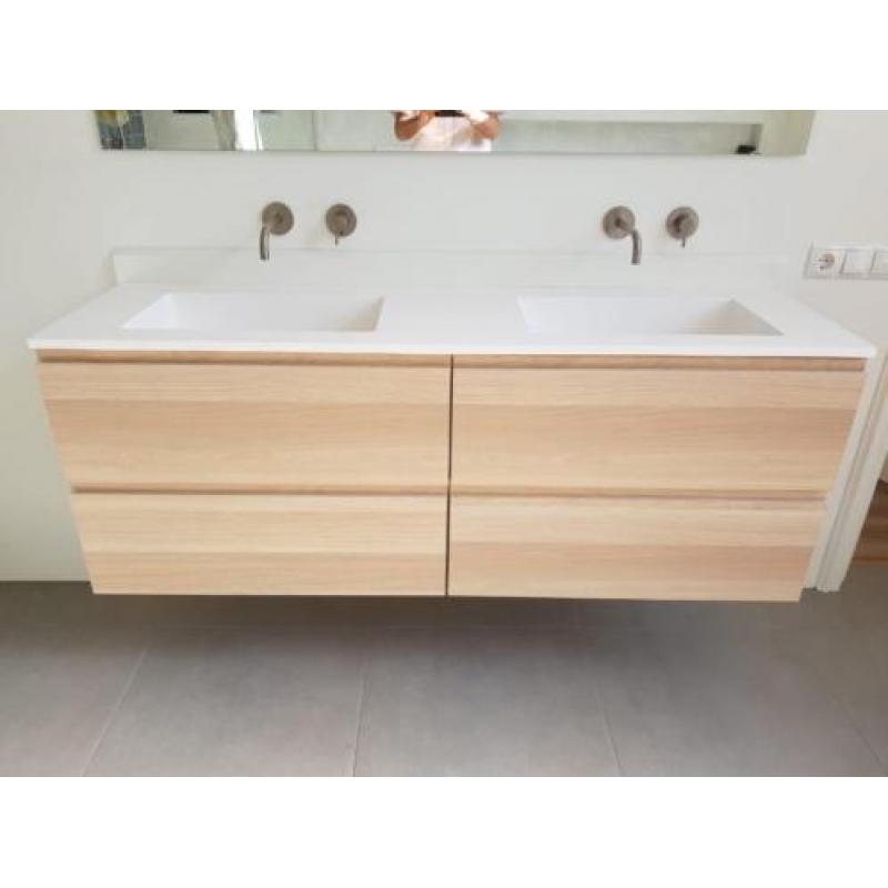 strakke luxe dubbele wastafel corian mat wit