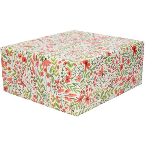 1x Rollen Inpakpapier/cadeaupapier creme met rode bloemen en groene takken 200 x 70 cm
