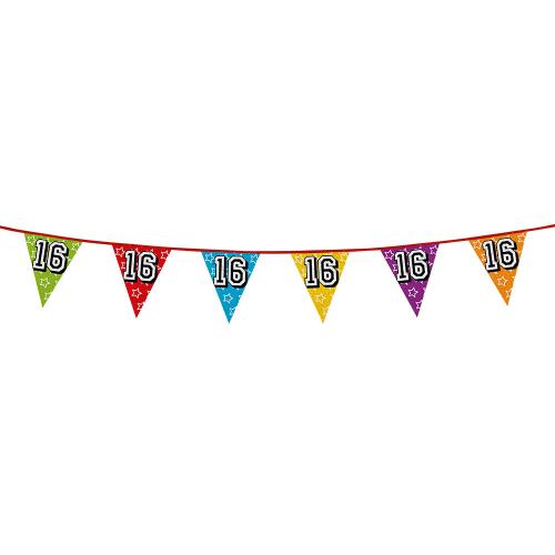 1x stuks vlaggenlijnen glitters 16 jaar thema feestartikelen