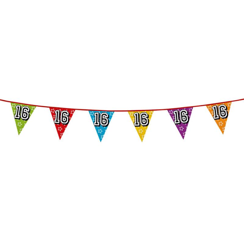 1x stuks vlaggenlijnen glitters 16 jaar thema feestartikelen