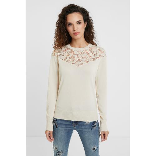 Gebreide trui met bloemen WHITE XXL