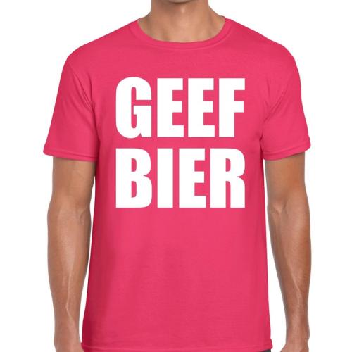 Geef Bier t shirt roze heren