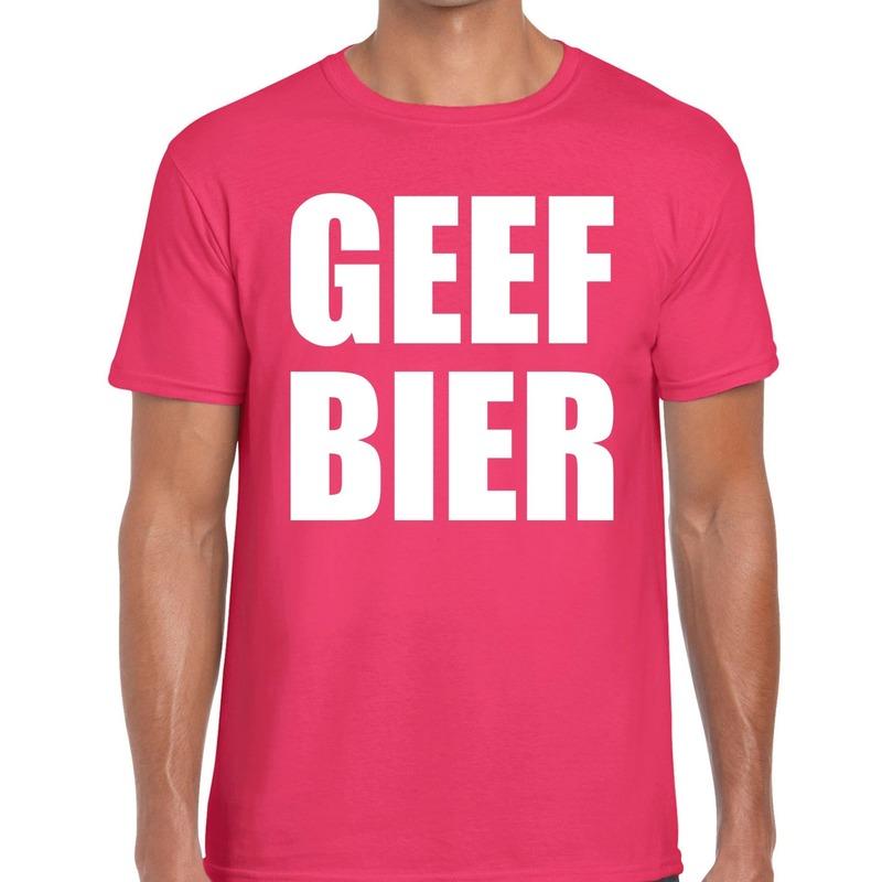 Geef Bier t shirt roze heren