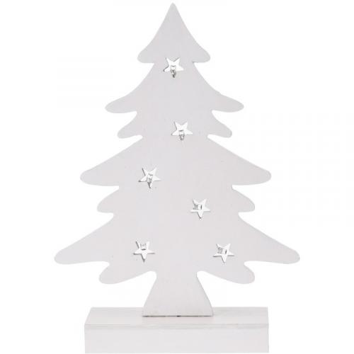 Wit houten kerstboompje decoratie 28 cm met LED verlichting