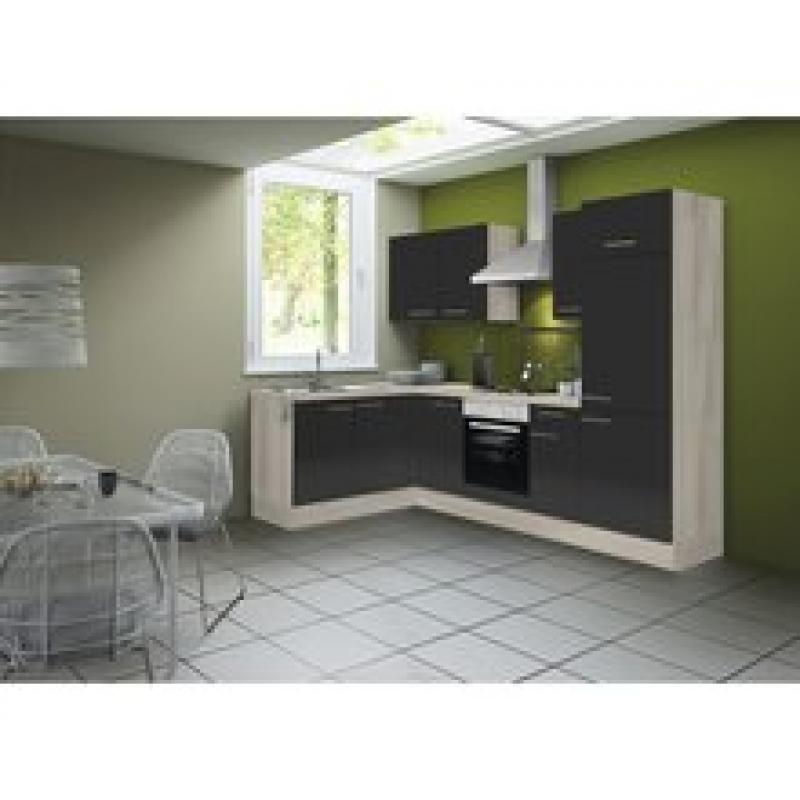 Hoek keuken Antraciet hoogglans 220 x 160 cm incl. koelkast, oven, e kookplaat en afzuigkap RAI 41002