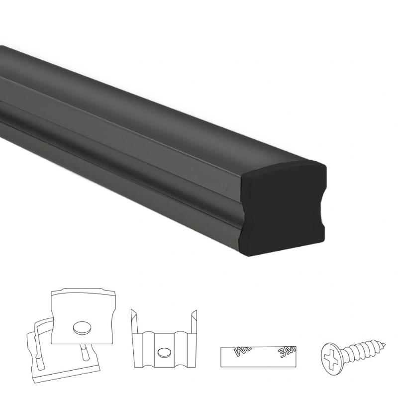 Aluminium ledstrip profiel zwart opbouw 2M breed en hoog compleet met afdekkap