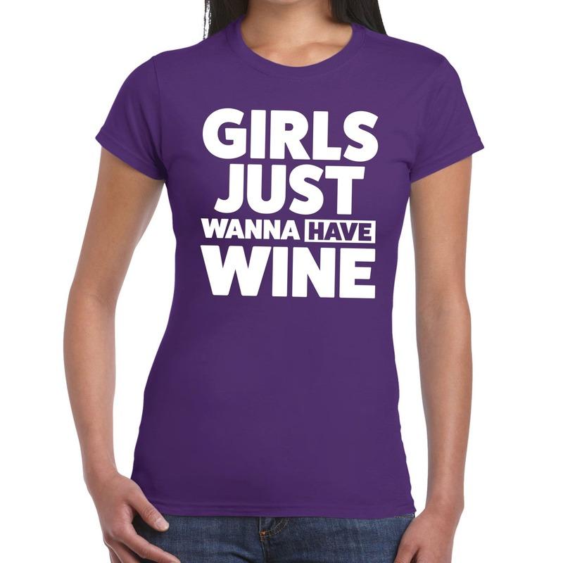Toppers - Girls just wanna have Wine tekst t-shirt paars dames
